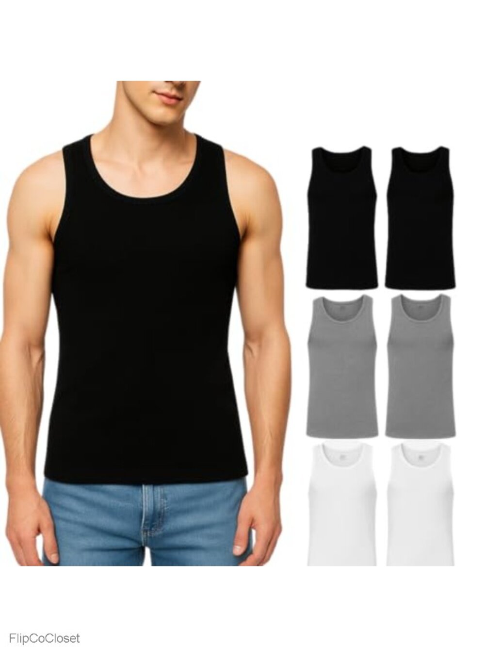 Mens Tank Top Undershirts 6-Pack Cotton Ribbed Sleeveless A-Shirt Fitted